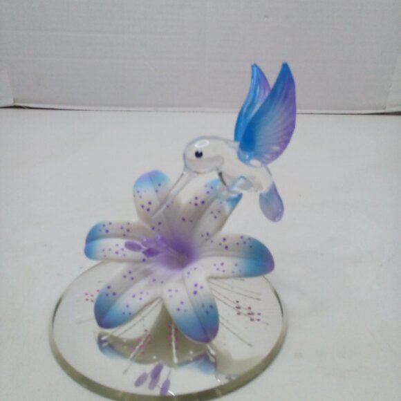 Glass Baron Hummingbird Blue Lily Mirrored Crystal Accents Air Brushed - Picture 12 of 15